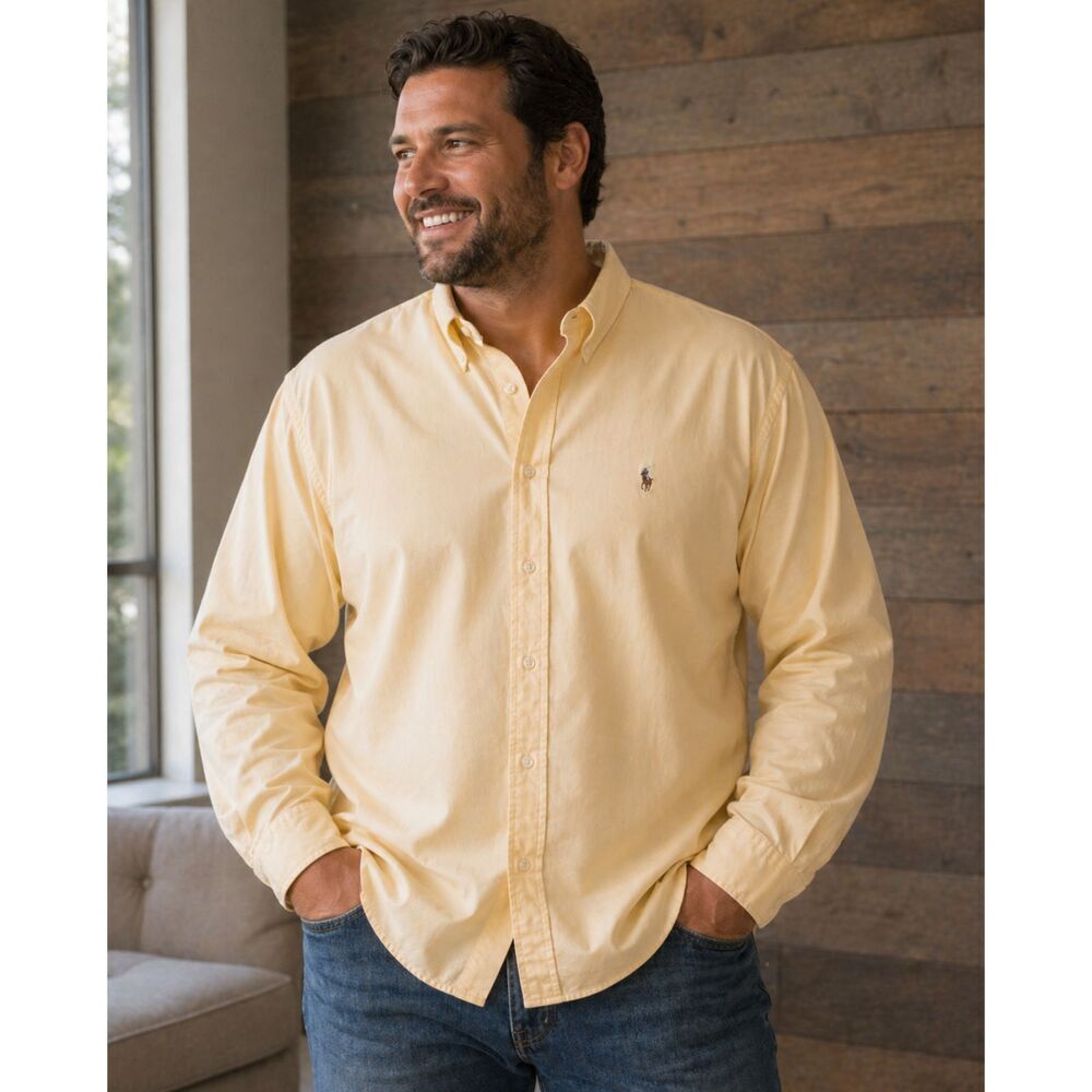 VTG Ralph Lauren Long Sleeve Dress Shirt Mens XXL Yellow Classic Fit Button Down